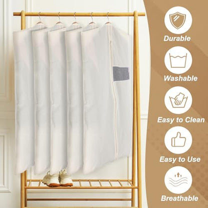 Aliceset 6 Pcs 43 Inches Cotton Garment Bags for Hanging Clothes Canvas Suit Bags for Clothes Coats Jackets Shirts Closet Storage Travel Gusseted Hanging Garment Cover - size: 43 inches