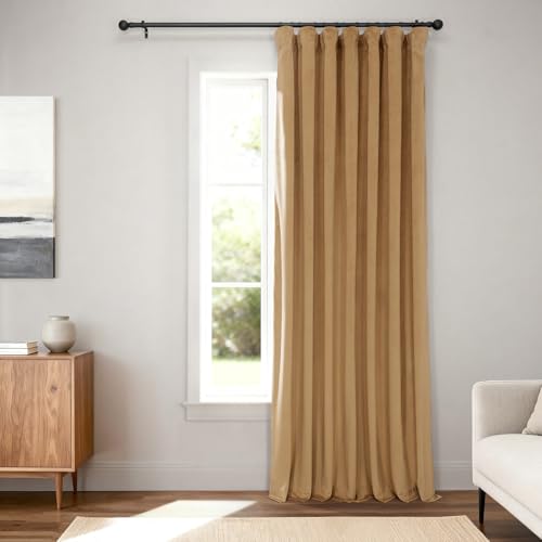 HPD Half Price Drapes Extra Wide Signature Blackout Velvet Curtains 120 Inch Long 1 Panel, 4-Pass Hotel Blackout Lined Window Curtains Thermal Blackout Curtains for Bedroom 100W x 120L, Amber Gold - color: Amber Gold, size: 100"W x 120"L (Pack of 1)