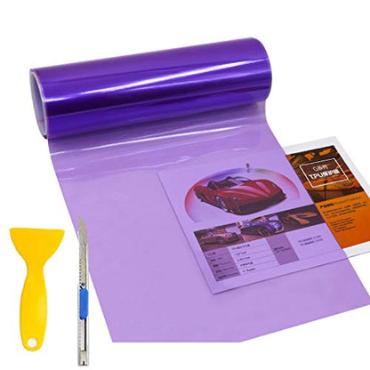 KOMAS 12” X 48” Tint Vinyl Film Sticker Sheet Roll for Car Headlight, Tail Lights, Fog Lights with Squeegee + Cutter (Glossy Purple) - color: Glossy Purple