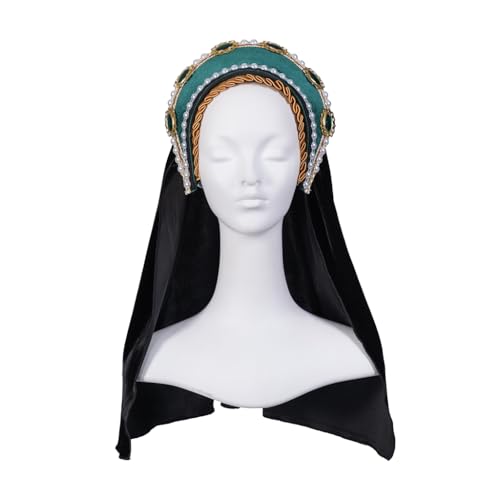 Willyacos Tudor French Hood Anne Boleyn Costume Headpiece Elizabethan Headwear Renaissance Tudor Hat Headdress Headband - color: Green