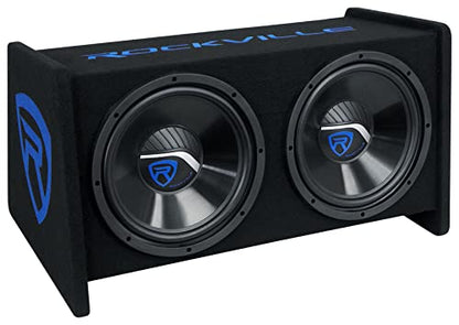 Rockville RV1212P Dual 12" 1200W Car Audio Subwoofers in Vented Enclosure, 4-Ohm, Clean Punchy Bass, 600W RMS Music Rating, Durable MDF Build, for Car Audio Systems | 1200W Peak/600W RMS, MDF Box, Polypropylene Cone, Aluminum Voice Coil, 4 Ohm, Bass Refle