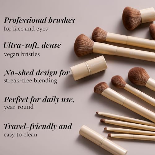 Professional Makeup Brushes BS-MALL With Travel Case - Kabuki Brush Eyeshadow Brush, Concealer Brush, Blush Brush Bronzer & Foundation 20 Pcs, Labeled Daily Use Gift Box Aluminum Ferrules (Beige) - color: Beige