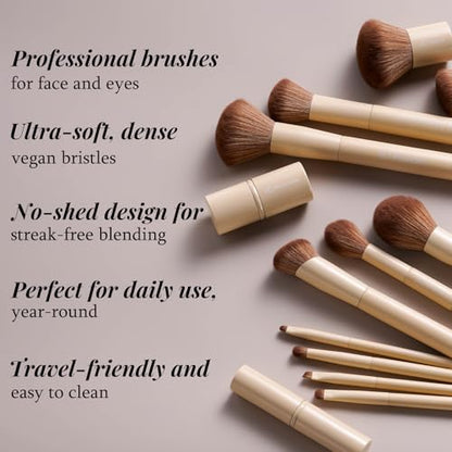 Professional Makeup Brushes BS-MALL With Travel Case - Kabuki Brush Eyeshadow Brush, Concealer Brush, Blush Brush Bronzer & Foundation 20 Pcs, Labeled Daily Use Gift Box Aluminum Ferrules (Beige) - color: Beige