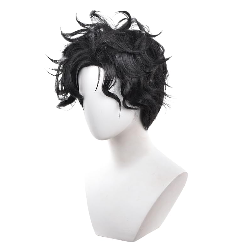 Men Black Short Wrap Cosplay Wig Replacement Wig Heat Resistan Synthetic Fiber Hairs for Uniex Adult Cos Halloween Christmas Anime Party - color: Black