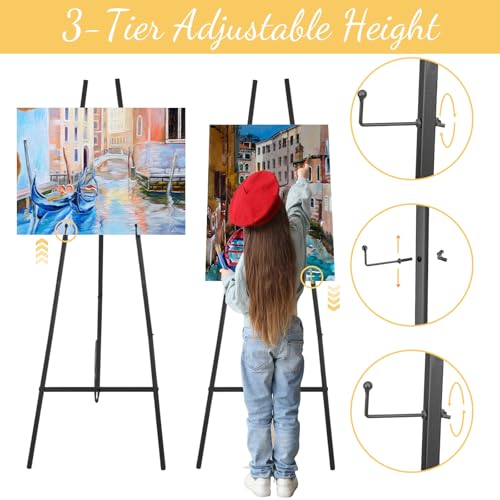 Black Croblissful 50" Easel Stand for Wedding Sign Adjustable, Metal | 3 Tier Height, Display Easel with Chain, Heavy Duty Floor Tripod, Welcome Wedding Baby Shower Sign, Painting Canvas Poster - color: Black