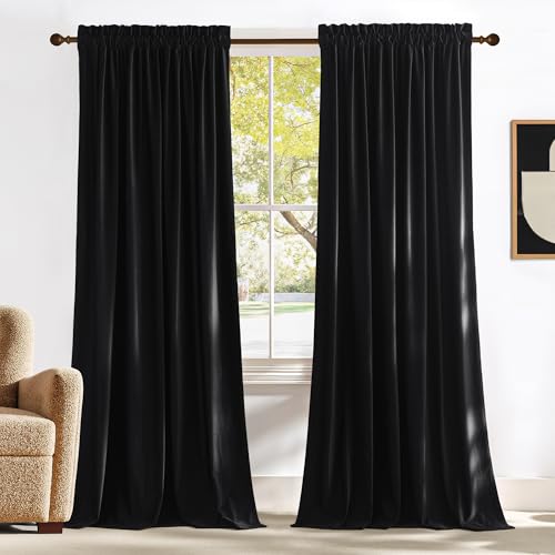 NICETOWN Black Blackout Extra Long Velvet Curtains 120 inches Long - color: Black Series - Black, size: 52"W x 120"L (Pack of 2)