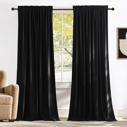 NICETOWN Black Blackout Extra Long Velvet Curtains 120 inches Long - color: Black Series - Black, size: 52"W x 120"L (Pack of 2)