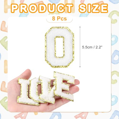 MECCANIXITY Chenille Letter Patches 2.2" Self Adhesive Alphabet O Stick on Embroidered Patch Sew on Letter Stickers Applique for Repairing Clothing Jeans Shoes Hats DIY(White, Pack of 8) - style: Letter O