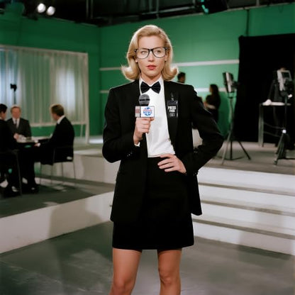 5Pcs News Reporter Costume Accessories, Fake News Microphone Prop Press Pass Glasses Tie Bowtie Set for Halloween Dress Up Career Day Party