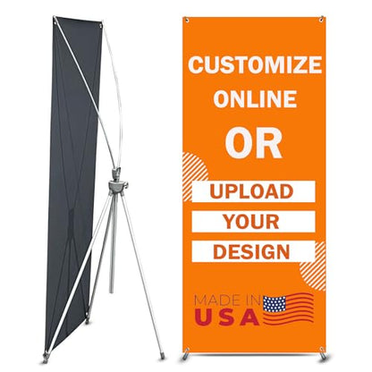 Custom banner 24"x63" including Adjustable X Banner Stand and Banner Printing with Travel Bag，Portable Retractable Banner for Exhibitions 、Advertising、 Events - size: 24"x63"