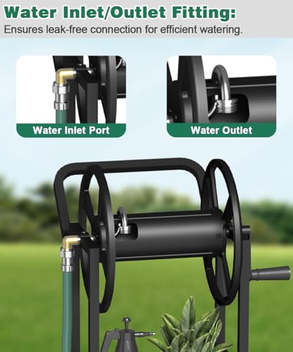 Hose Reel Cart with 2 Wheels, Garden Water Hose Holder Heavy Duty Powder Coated Steel Outdoor Winder Storage Holds 125 ft 5/8" Hoses with Basket and 3.9ft Leader Hose for Backyard, Black - color: Black