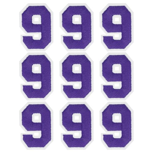MECCANIXITY Iron on Number Patches 2" Number 9 Iron on Embroidered Patch Sew on Letter Stickers Applique for Repairing Clothing Jeans Shoes Hats DIY(Purple, Pack of 9) - style: Number 9