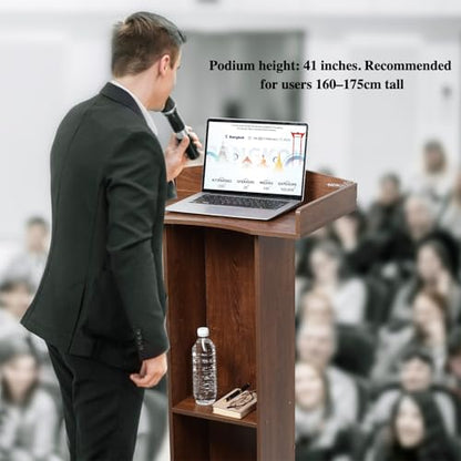 Podium Stand for Lectern Presentation Church Classroom, Pulpit with Wooden Heavy Base, Oak Podium for Lecture, Wedding Speech - color: Oak
