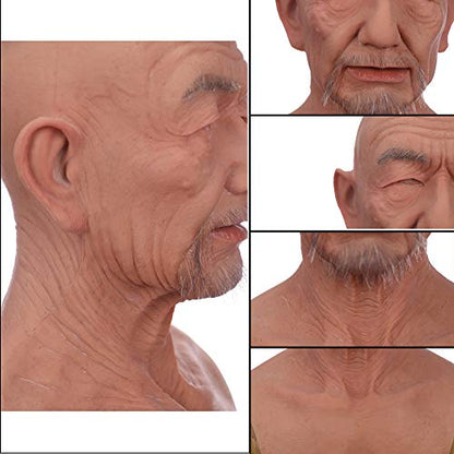 silicone Mask Face Full Head Realistic Old Man Mask Halloween Masks Cosplay Party - color: Dark Brown