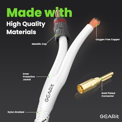 GEARit Speaker Cable with Banana Plugs White 12 Gauge 3 ft,Speaker Cable CL2 Rated 12AWG OFC,Heavy Duty Braided 12 Gauge Speaker Wire for Audiophiles,Hi-Fi Systems,Home Theater,Amplifiers & Speakers - color: White, size: 3 Feet