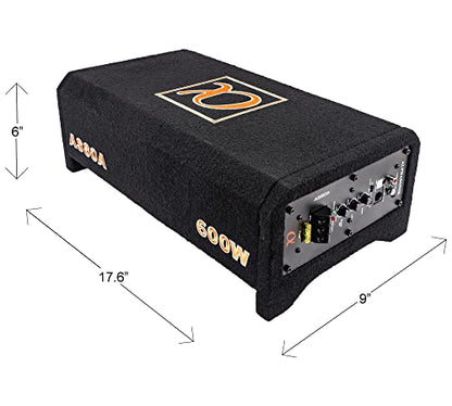 Alphasonik AS80A 8" 600 Watts with a Built-in Amplifier Down-Firing Shallow Mount Enclosed for Tight Spaces in Cars and Trucks, Slim Thin Loaded Subwoofer Air Tight Sealed Bass Enclosure - size: 8 Inch - 600 Watts Active