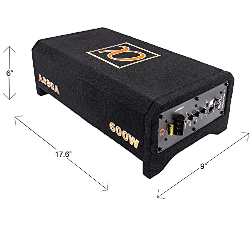 Alphasonik AS80A 8" 600 Watts with a Built-in Amplifier Down-Firing Shallow Mount Enclosed for Tight Spaces in Cars and Trucks, Slim Thin Loaded Subwoofer Air Tight Sealed Bass Enclosure - size: 8 Inch - 600 Watts Active