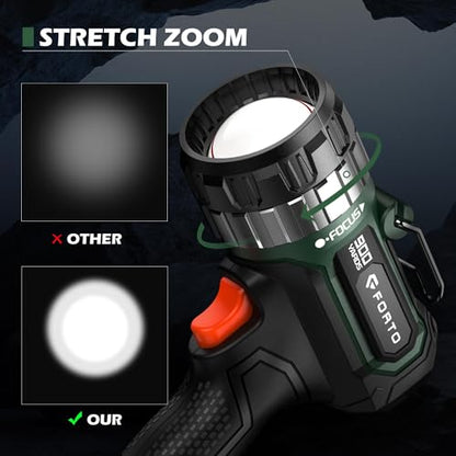 FORTO Compact Rechargeable Spotlight with Adjustable Focus, Handheld Spot Light with Stand, 2700ft Range, 3 Light Modes and LED Spot Lights Outdoor for Boating Hunting Camping Hiking - color: Green