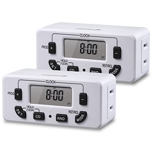 Fosmon 7 Day Digital Timers for Electrical Outlets, Indoor Plug-in Light Timers Switch Programmable, Electric Wall Plug for Grow/Reptile Light, Lamp, Appliance, Aquarium, Fish Tank - 2 Pack - style: 7 Day 2 pack