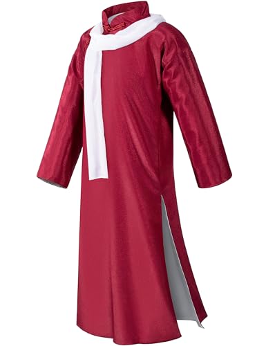 Boys Girls Kids Dragon Tang Coat Chinese Traditional Clothing Master Martial Arts Fan Scarf Set Outfit - color: Red, size: 5-6Years(120cm)