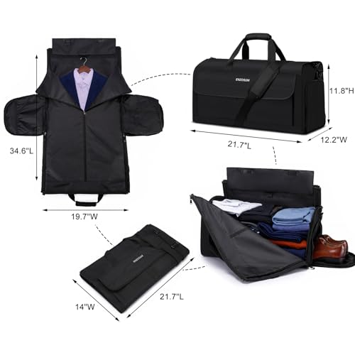 Garment Bags for Travel Large Suit Bag for Men Carry On Garment Bag Convertible Garment Duffle Bag with Shoes Compartment,2 in 1 Hanging Dress Suitcase Suit Travel Bags,Black - color: Black