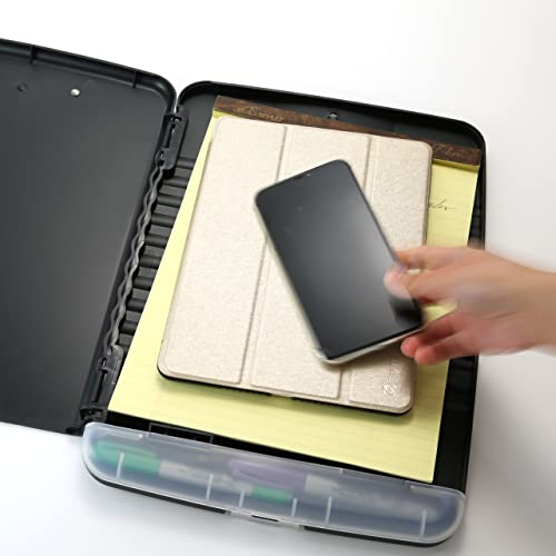 Officemate Slim Clipboard Storage Box, 14.5 x 10-Inches Letter Size Document Organizer, Low-Profile Metal Clip, Separate Pen and Pencil Compartment, Charcoal - size: Pack of 1