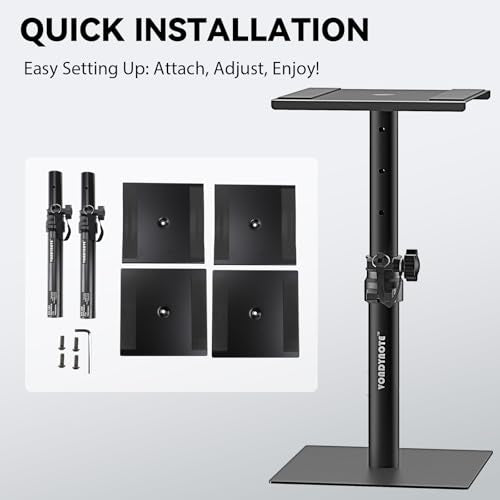 Vondynote Set of 2 Desktop Studio Monitor Speaker Stands Bookshelf Speaker Stands | Set of 2, Flat Base, Adjustable Height 12"-18", Tabletop Monitor Stands