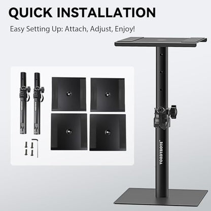 Vondynote Set of 2 Desktop Studio Monitor Speaker Stands Bookshelf Speaker Stands | Set of 2, Flat Base, Adjustable Height 12"-18", Tabletop Monitor Stands