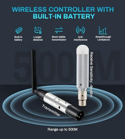 Wireless DMX Built-in Battery, Dj 2.4G Wireless DMX Receiver DMX512 Transmitter 5 Receivers & 1 Transmitter with Bag Adapter for Led Stage Disco Party Bar Lighting