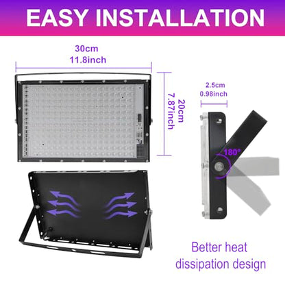 200W LED Black Lights for Glow Party, IP65 Waterproof UV Blacklight Floodlight 395nm Black Light Spotlight Purple Black Light Flood Light Fluorescent UV Light Lamp for Halloween Decor (4 Pack) - size: 200W