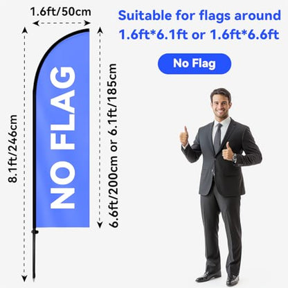 6.6FT Feather Flag Pole Kit with Ground Spike, Portable Lightweight Aluminum Alloy Flagpole with Fiberglass Top Pole, Fits 1.6x6.6FT / 1.6x6.1FT Feather Flags, Pole for Outdoor Business Advertising, No Flag
