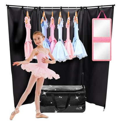 Dance Bag with Garment Rack and Curtain, 23" Dance Competition Duffle Bag | Glitter Waterproof Fabric | Portable Dance Changing Room Suitcase for Dancers, Athletes and Cheerleaders - color: 23" Glitter Black
