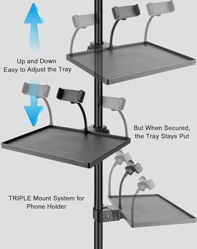 Mic Stand Tray 10.6" x 7.8" Large with Crab Clamp for Mixers & Gear | Sturdy ABS, Firm Grip, Easy ON/OFF, 5.5 lbs Capacity, Clamps on Microphone, Music, Drum Stands & Tripod, for Studio, Podcast - style: Tray with Phone Holder