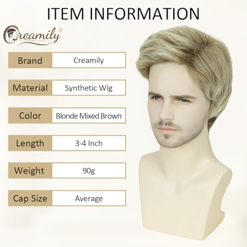 Creamily Mens Short Blonde Wigs Blonde Mixed Brown Male Wig Layered Natural Short Wigs for Men Daily Wear Halloween Party Cosplay - color: I-Light Ash Blonde