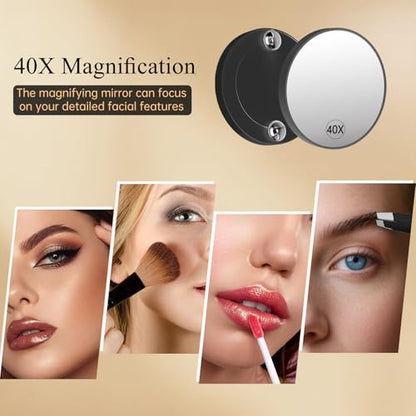 FUNTOUCH 4000mAh Rechargeable Vanity Mirror with Lights 40X Magnifier,Black - color: 9.5"lx7.5"w-black-m