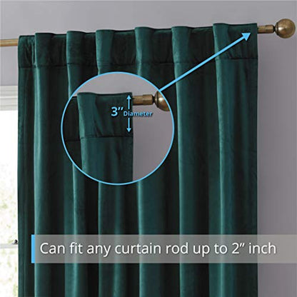 HLC.ME Lopez Velvet Curtains 84 Inches - Premium Privacy Back Tab Rod Pocket Window Treatment Curtain Drapery Panels for Bedroom & Living Room - Set of 2 Panels (54 x 84 inches Long, Green) - color: Green, size: 54"W x 84"L (Pack of 2), style: Back Tab Ro