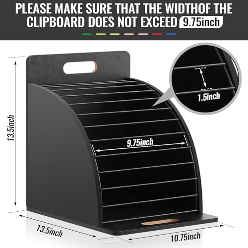 1 Pack Wooden Metal Clipboard Holder with Raised Side Panel,Black | Clipboard Storage Rack Back to School Supply for Classroom Office School Teacher, Clip Boards Not Included - color: Black