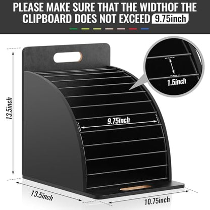 1 Pack Wooden Metal Clipboard Holder with Raised Side Panel,Black | Clipboard Storage Rack Back to School Supply for Classroom Office School Teacher, Clip Boards Not Included - color: Black