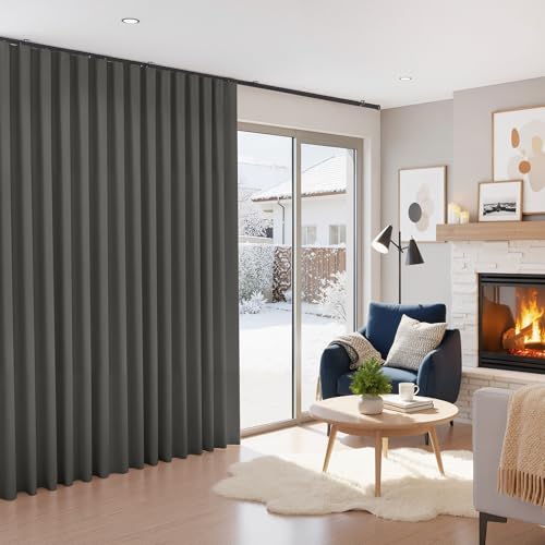 RYB HOME 100% Blackout Room Divider Curtain for Bedroom Living Room - color: Grey, size: 100"W x 96"L (Pack of 1)