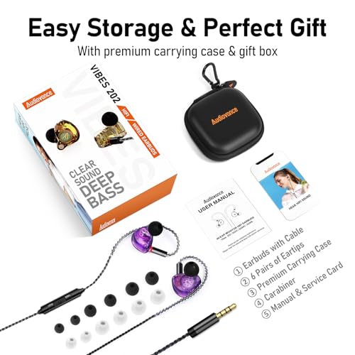 Audiovance Vibes 202M HiFi Wired Earbuds in-Ear Monitor Headphones with Mic - color: 9-Purple