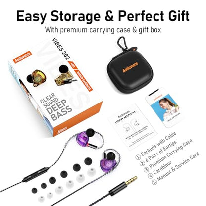 Audiovance Vibes 202M HiFi Wired Earbuds in-Ear Monitor Headphones with Mic - color: 9-Purple