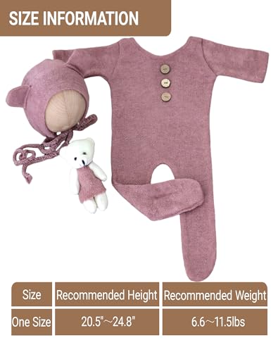Zeroest Newborn Photography Bear Outfit Baby Photoshoot Props | New Born Boy Girl Hat Clothes Set, Infant Photo Prop Outfits - color: Dusty Pink