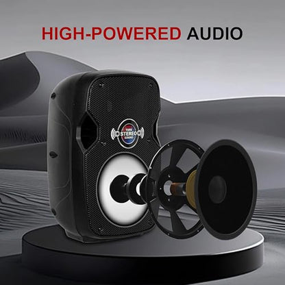 PRORECK 10-Inch Stereo Speakers, 850W Peak Power Bluetooth PA Speaker, with Wired Microphone, Speaker Stands & Remote – Portable DJ Speaker for Parties, Events, Karaoke, Outdoor Use