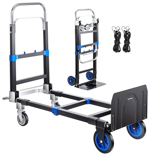 Upgraded 3 in 1 Convertible Hand Truck Aluminium Dolly Cart with Wheels Folding Hand Truck 660lbs Capacity, Collapsible Dolly and Retractable Handle for Warehouse Supermarket