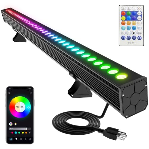 Smart LED Wall Washer Light, 40 Inch RGBCW Outdoor Color Changing Light Bar, App and RF Remote Control, 2700K-6500K Tunable White, 1%-100% Dimmable, Music Sync, 50 Scene Modes, IP65, AC120V - color: RGBCW Color Changing