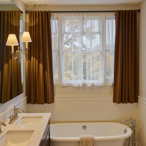 Lazzzy Blackout Golden Brown Velvet Curtains Rod Pocket 52×72 Inch 2 Panels | Soft Velvet, For Small Windows, Kitchens & Bathrooms, Light Shifting Texture, Elegant Luxury Drape, Rich, Rod Pocket - color: R | Gold Brown, size: 52"W x 72"L (Pack of 2)