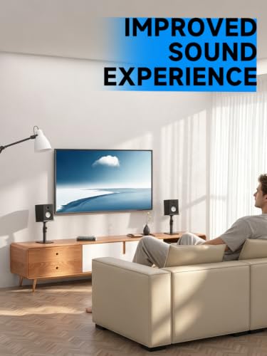 Suptek Free-Standing Speaker Stand Desktop Set, 7.8 x 6.5 inch Trays, Height Adjustment and Tilt, Universal Audio Holders for Computer and Bookshelf Speakers, Elevated Sound, 2 Pack, Black, SDM001TS - color: Black, size: 7.8" x 6.5" x 14.2"