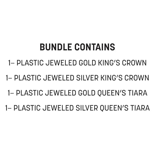 Beistle Jeweled King and Queen Crown Set – Gold and Silver Adjustable Plastic Crowns and Tiaras with Gem Accents, Royal Costume Accessories for Pageants, Plays, Proms, Parties and Themed Celebrations