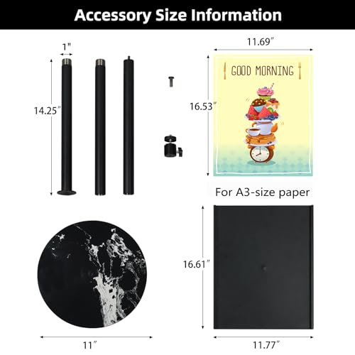 Heavy Duty Sign Stand, Floor Poster Board Stand, Adjustable Metal Sign Holder Height Up to 60 Inches and 180° Rotation Display Standing Pedestal for Board & Foam (Black-A3-1PC) - color: Black-A3-1PC