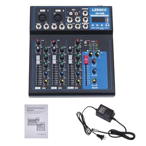 Professional Audio Mixer, 4 Channel DJ Bluetooth Portable Mixer Board | USB DJ Mixer Board with 48v Phantom Power, DJ mixers Sound Board for Live Show Streaming Music Stage Karaoke